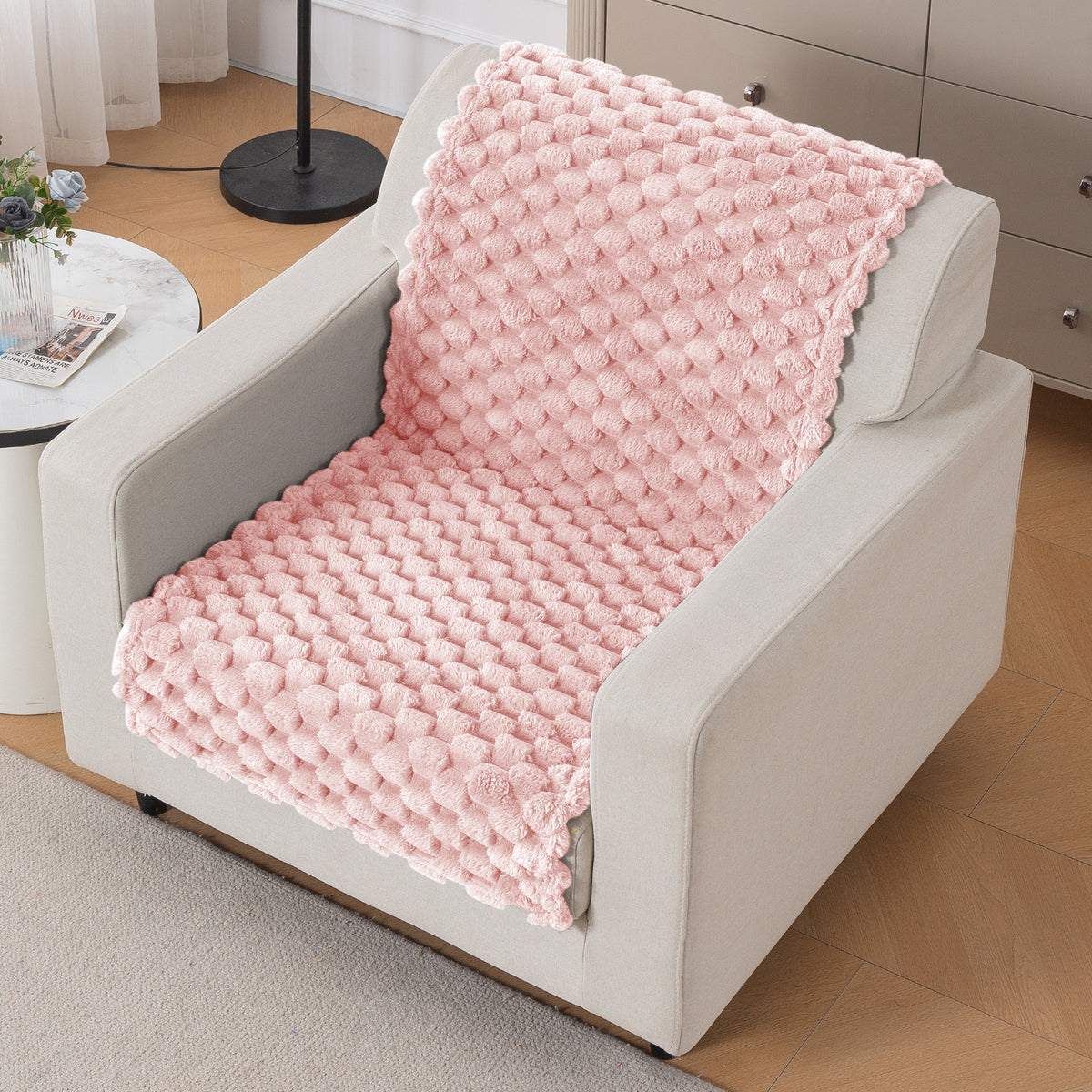 'BunnySoft Series' Plush Sofa Cover Throw for Sofa Seat & Back, Flamingo Pink