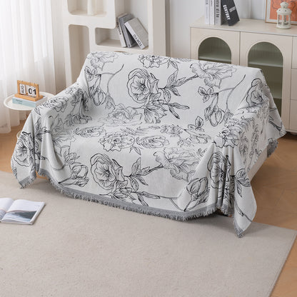 Premium 320 GSM Chenille Sofa Cover Throw All Season 'Serene Abode Series', White Rose Garden