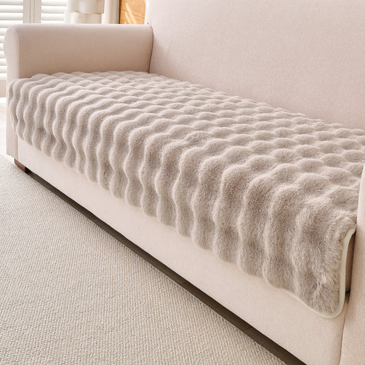 Premium Faux Rabbit Fur Anti Slip Sofa Mat for 1/2/3 Seater, Latte Brown
