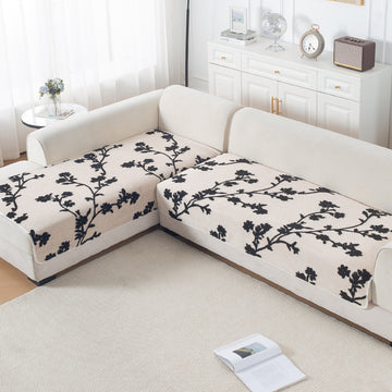 Luxury Plush Sherpa Anti Slip L Shape Sofa Mat, 'Noirea Series' | Botanical Vine