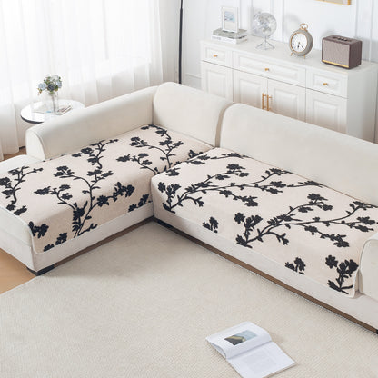 Luxury Plush Sherpa Anti Slip L Shape & Combination Sofa Mat, 'Noirea Series'|Botanical Vine