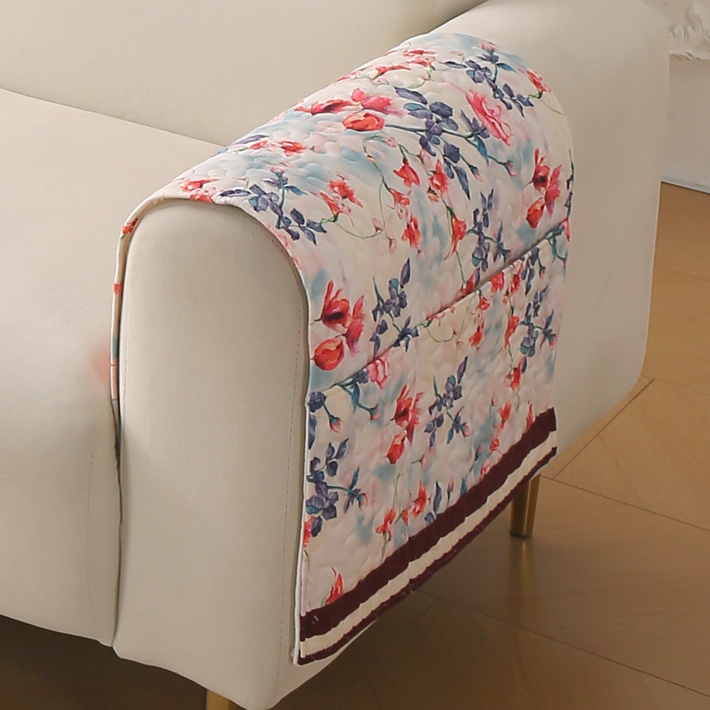 Florentina Series Printed Holland Velvet Sofa Mat - Scarlet Rose Ivory