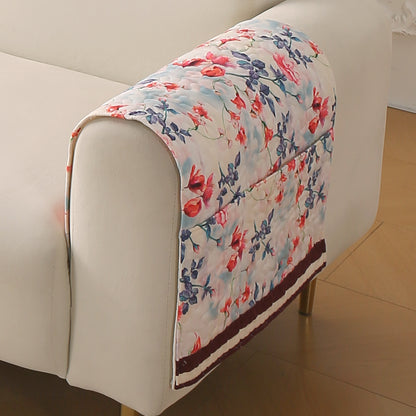 Florentina Series Printed Holland Velvet Sofa Mat - Scarlet Rose Ivory
