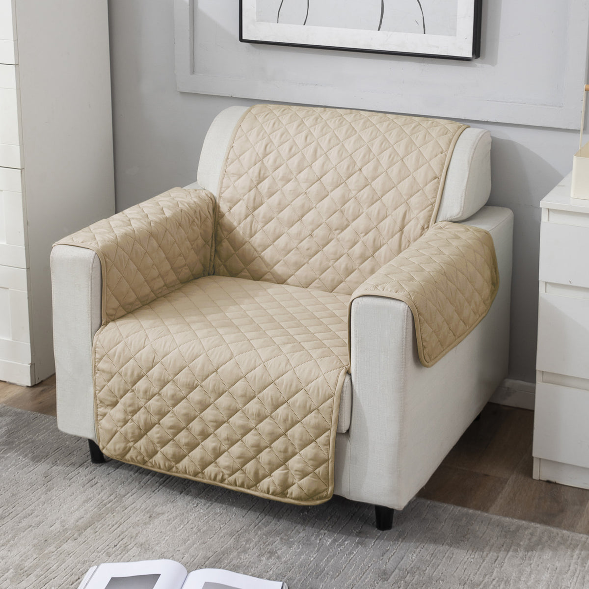 Beige elegant 1 seater sofa cover