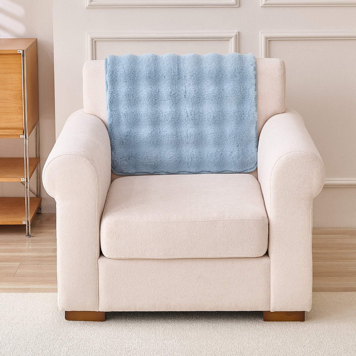 'FurHug' Premium Faux Rabbit Fur Sofa Seat Mats, Charm Blue