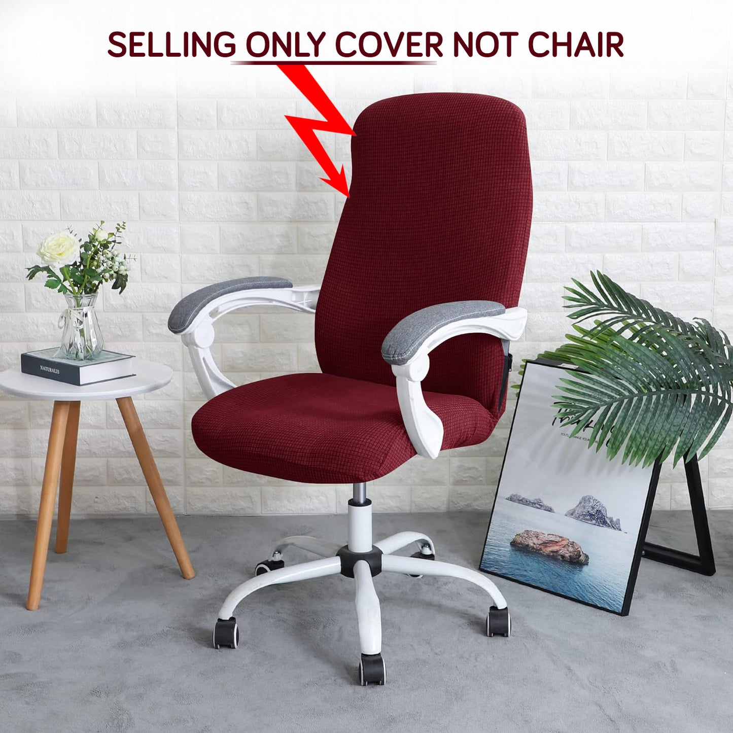 HOKIPO 140gsm Stretchable Office Chair Cover, Burgundy - Medium / Large