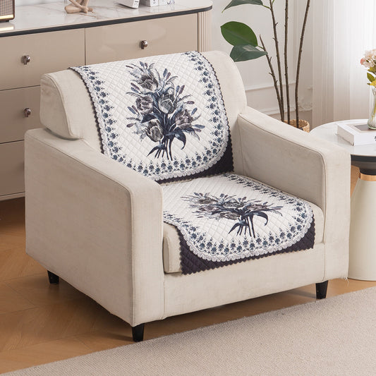 LoomVerse Quilted Sofa Cover Set Washable Sofa Panel for Seat & Back - Midnight Bloom