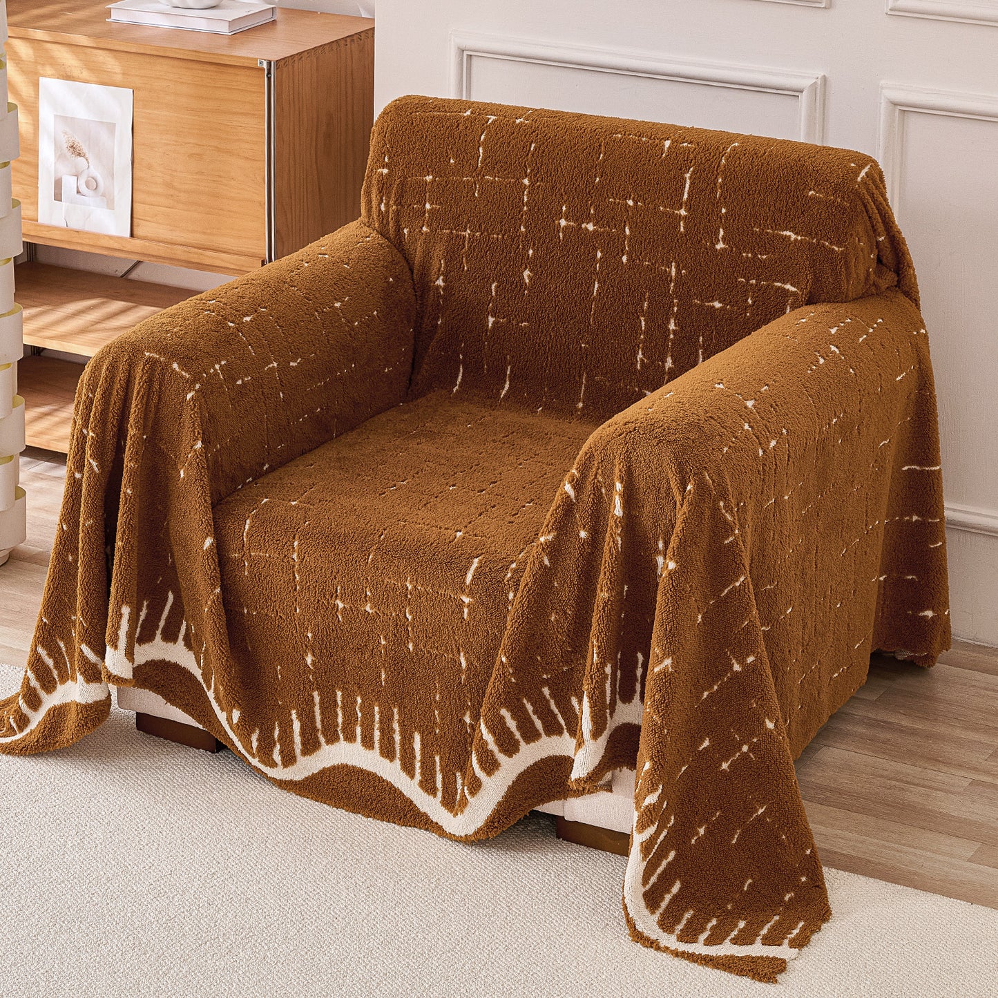 Buy Brown Colour Supple Soft Wavy Plush Sofa Throw – Single Seater Sofas | HOKIPO