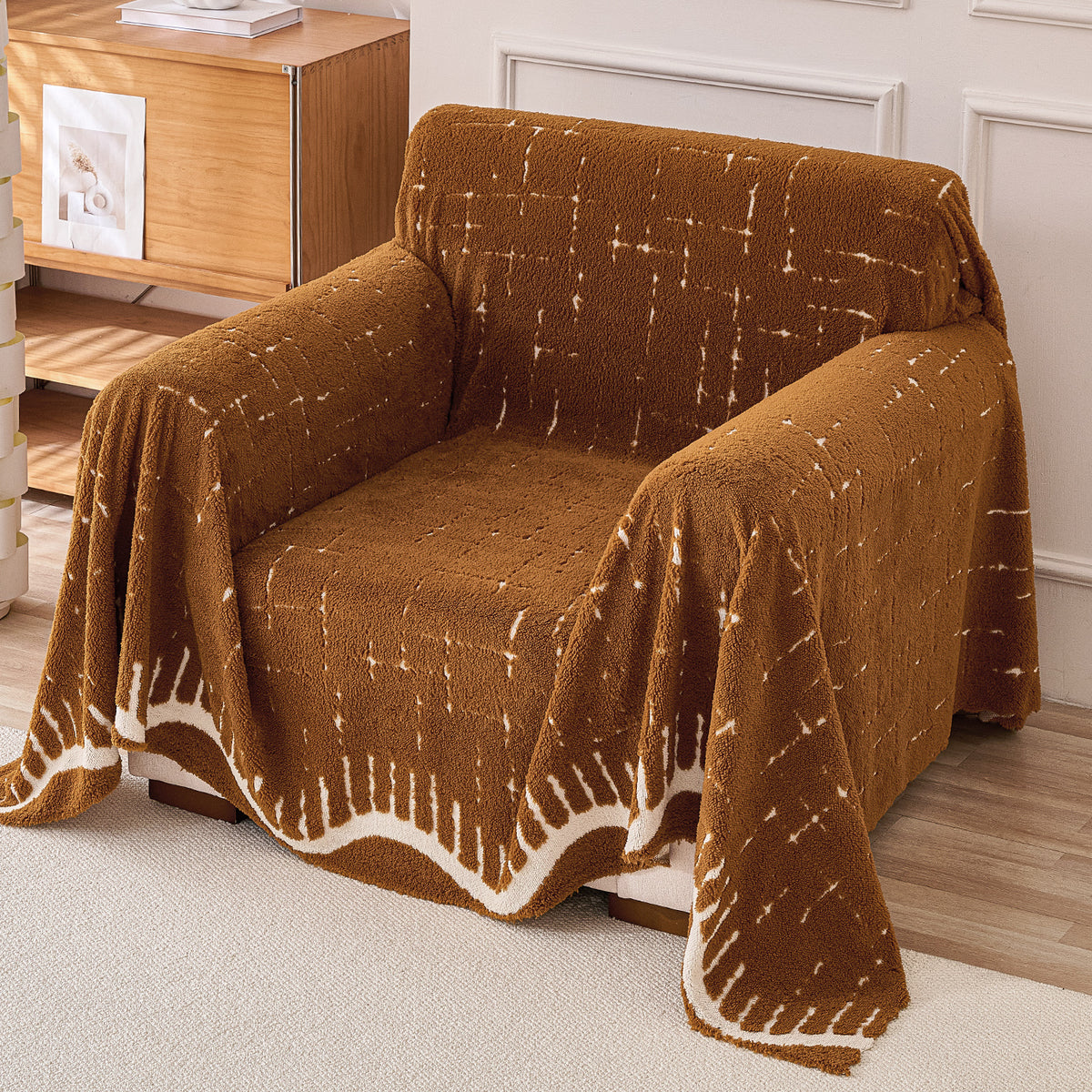 Buy Brown Colour Supple Soft Wavy Plush Sofa Throw – Single Seater Sofas | HOKIPO