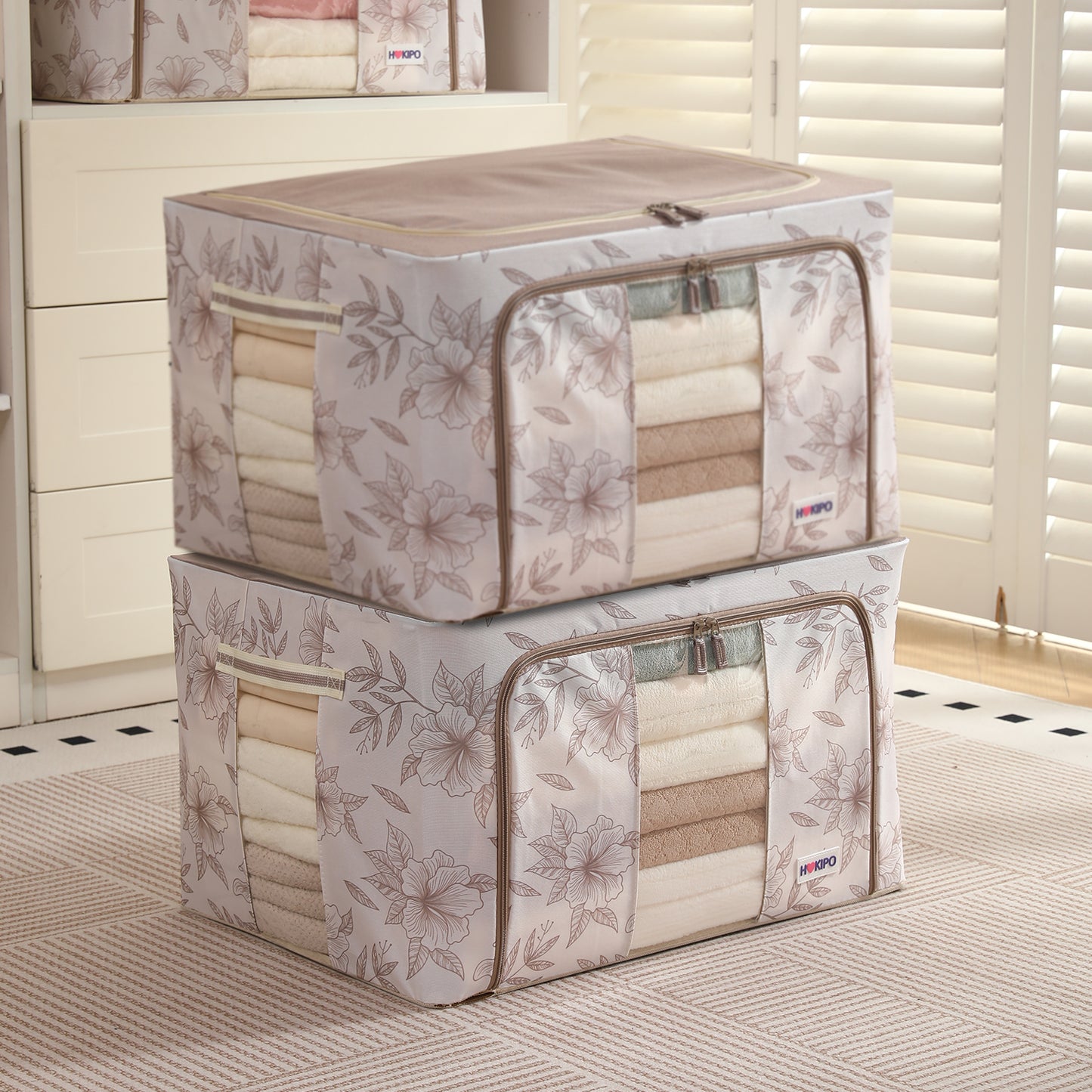 Foldable Cloth Storage Organizer for Wardrobe, Latte Floral