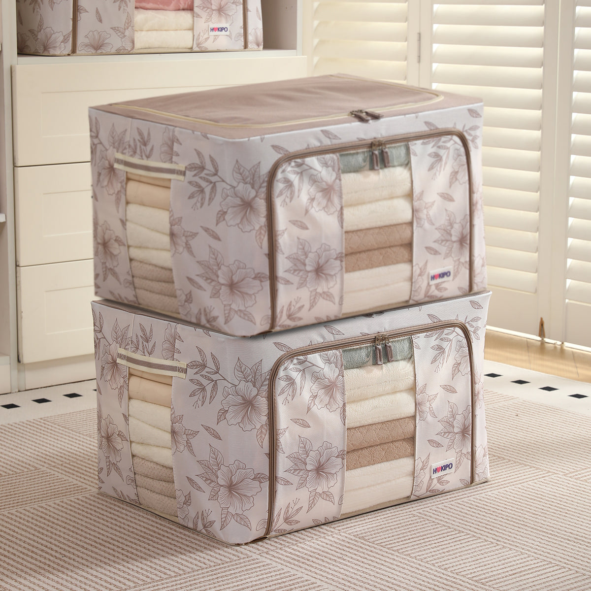 Foldable Cloth Storage Organizer for Wardrobe, Latte Floral