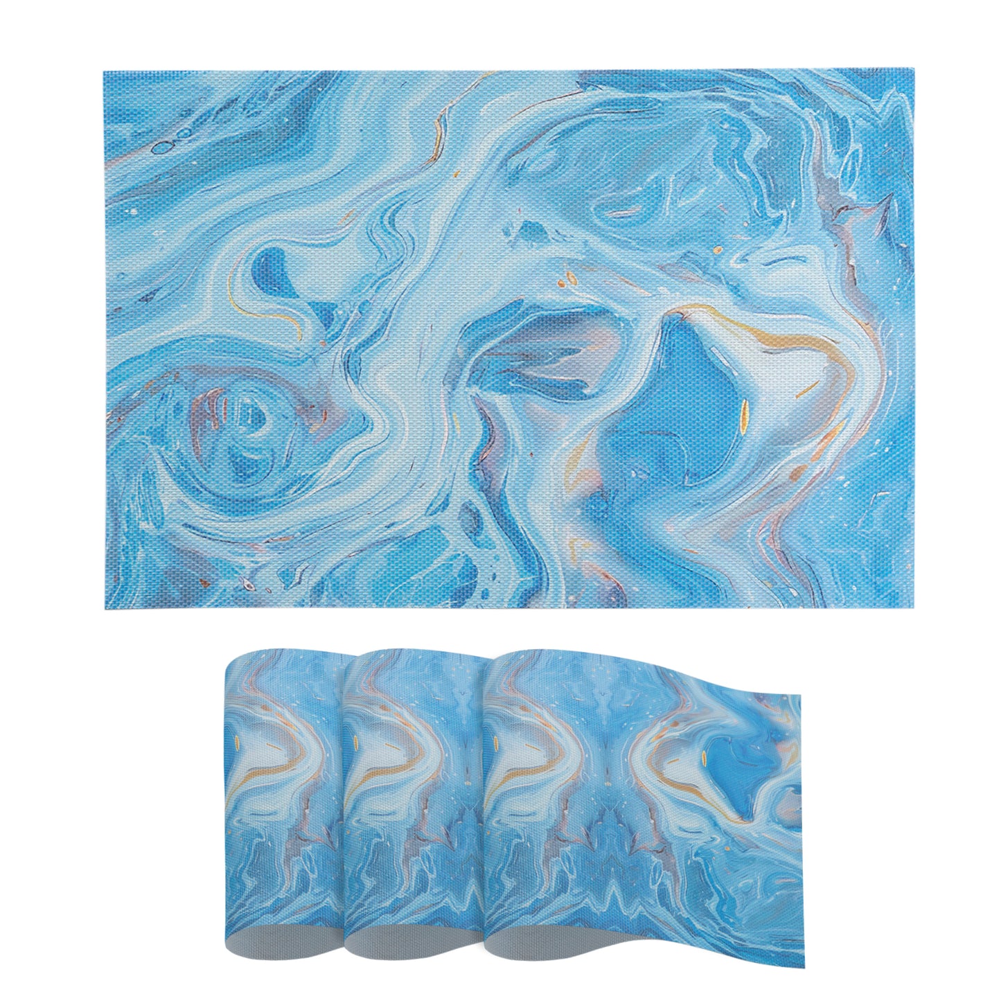 Marble Fusion PVC Mats for Dining Table, Aqua Swirl - Ocean Blue