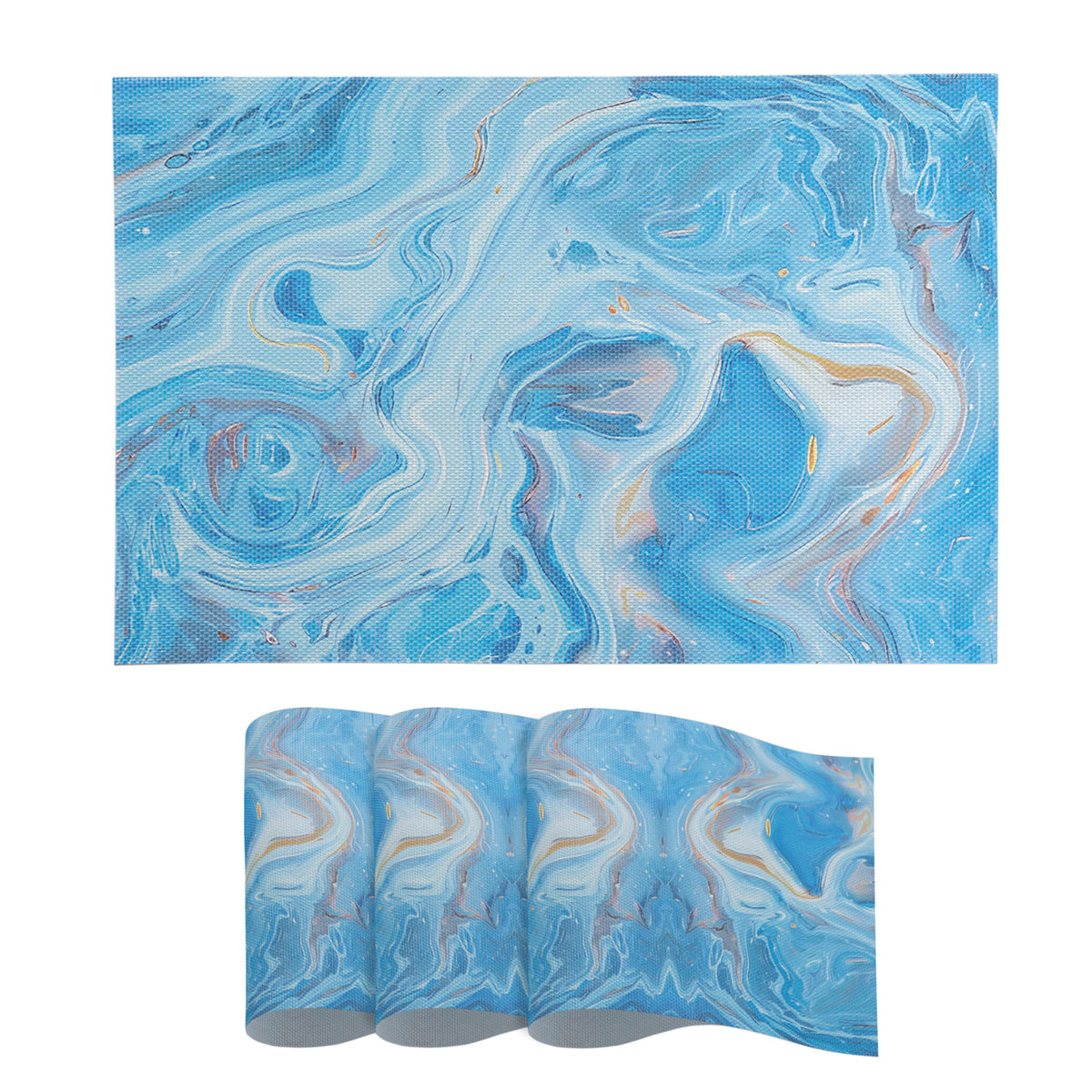 Marble Fusion PVC Mats for Dining Table, Aqua Swirl - Ocean Blue