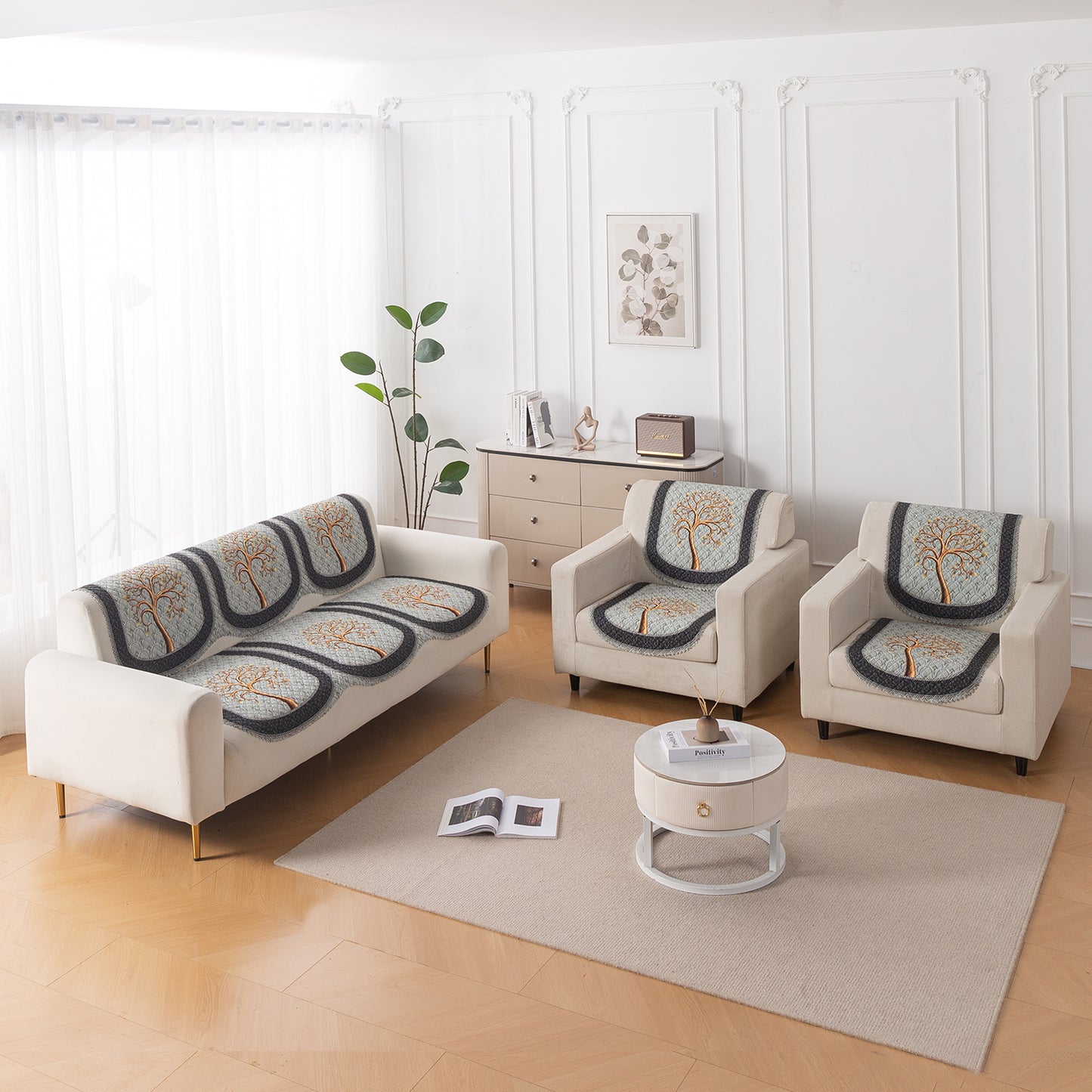 LoomVerse Quilted Sofa Cover Set Washable Sofa Panel for Seat & Back - Tranquil Tree