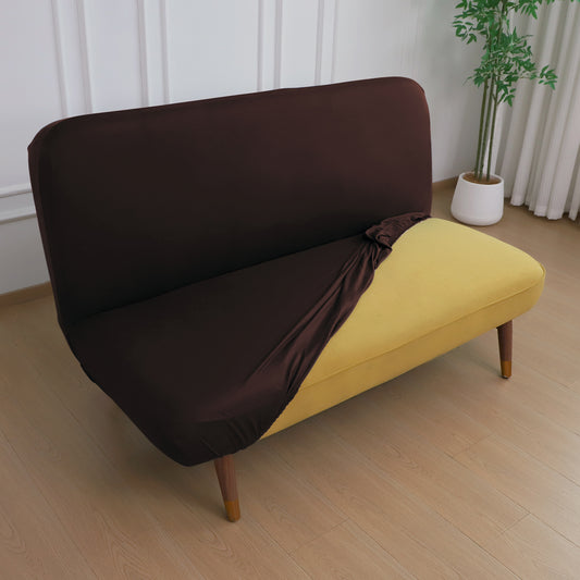 SereneSolids Stretchable Elastic Armless Sofa Cover – 140 GSM, Futon Slipcover, Easy Fit, Coffee