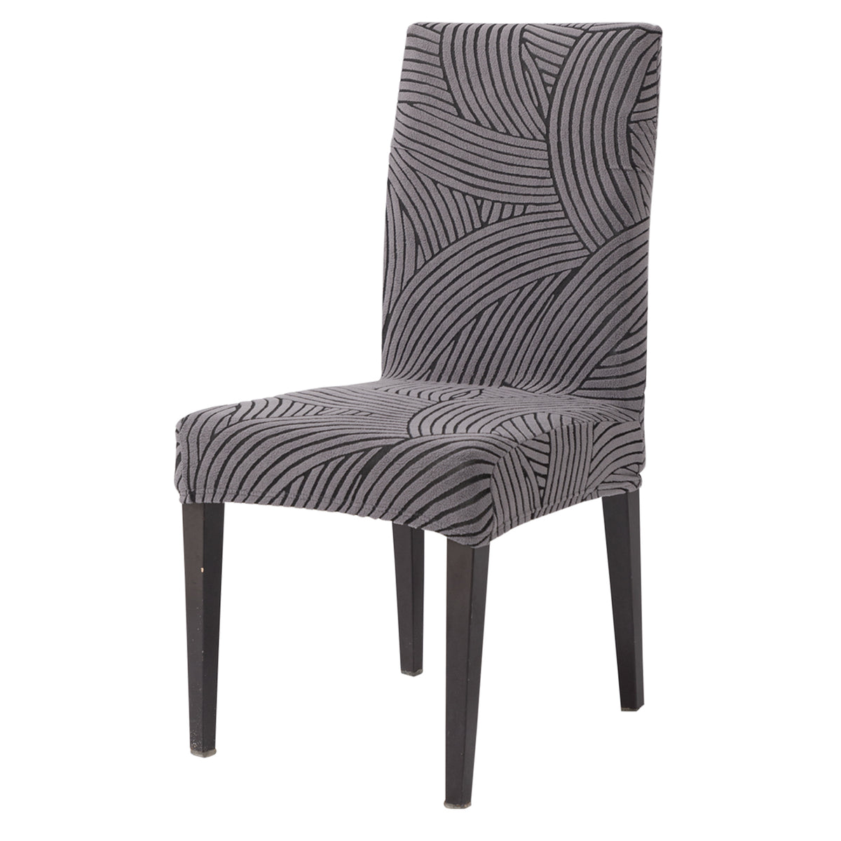 WaveLine Series 180 GSM Jacquard Chair Cover Set of 1/2/4/6, Charcoal Grey
