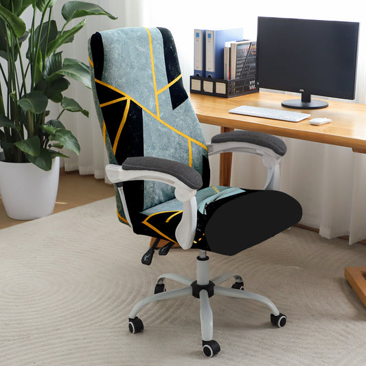 Printed Office Chair Cover for Executive Chair (High-Back) – 140 GSM Stretchable Fabric – Washable & Anti-Slip – Fits Big & Tall Office Chairs, Multicolor Abstract Geometry