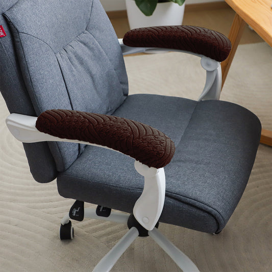 170gsm Jacquard Armrest Covers for Office Chair (Elastic Style), 1 Pair, Brown
