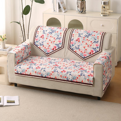 Florentina Series Printed Holland Velvet Sofa Mat - Scarlet Rose Ivory