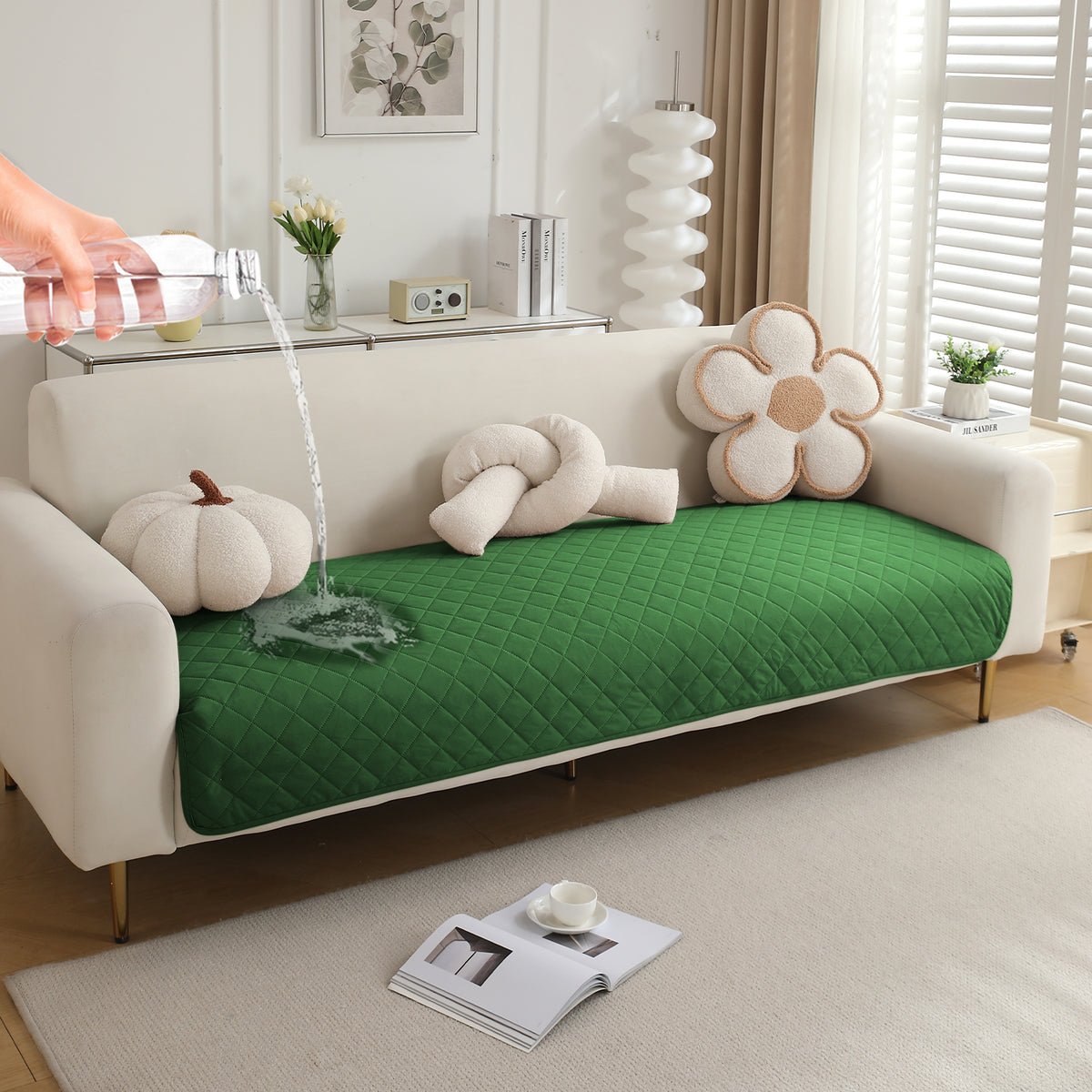 Drylin Quilted Sofa Cover Mat, Green