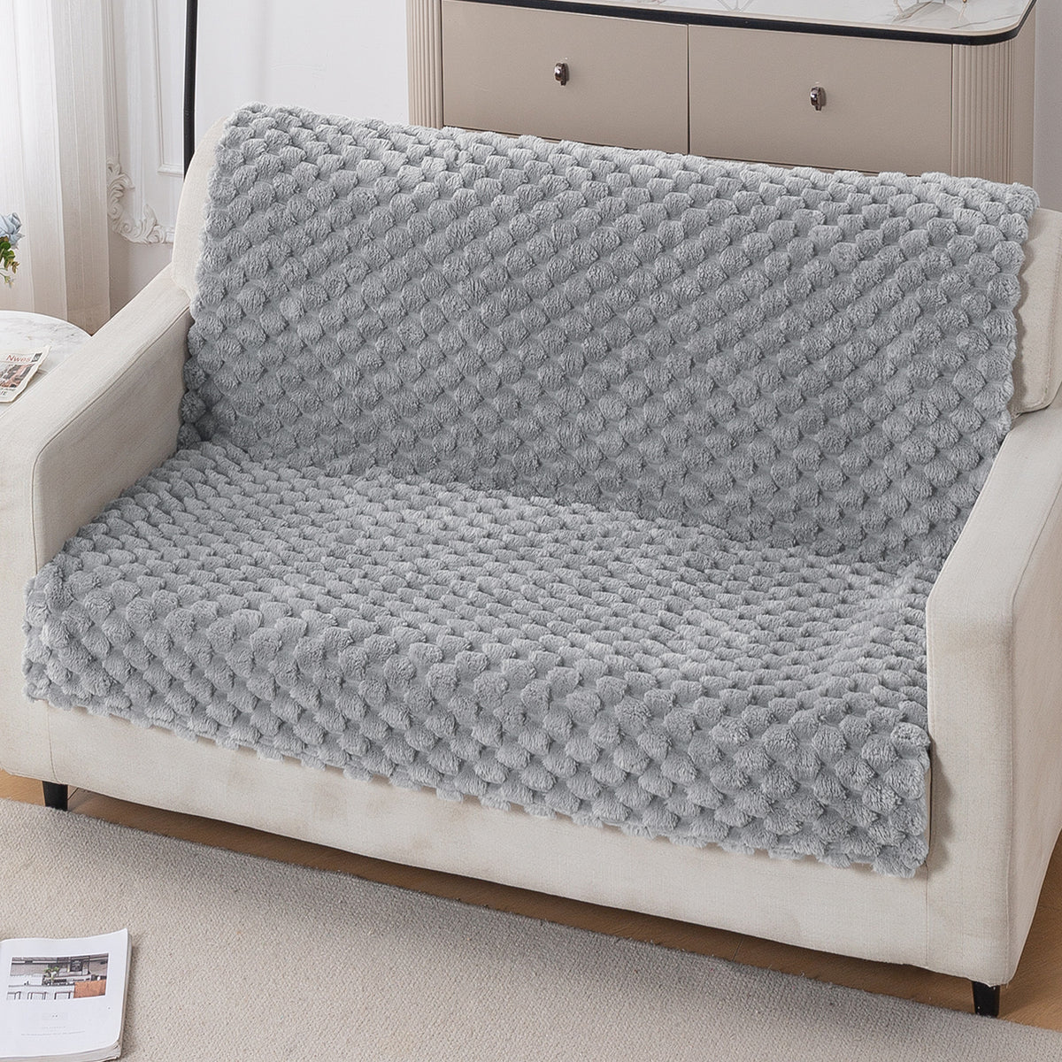 'BunnySoft Series' Plush Sofa Cover Throw for Sofa Seat & Back, Moon Grey