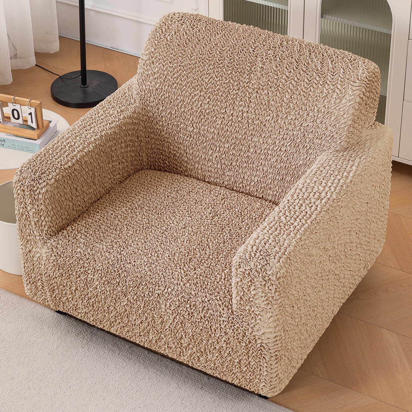 Italian Belissia Luxe Series' Super Stretchable Microfiber 1/2/3 Seater Sofa Cover, Latte Beige