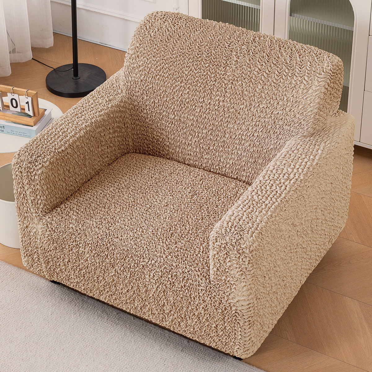 Italian Belissia Luxe Series' Super Stretchable Microfiber 1/2/3 Seater Sofa Cover, Latte Beige