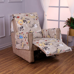 Quilted Printed Recliner Mats for 1 Seater Recliner Sofa, Floral Ash Grey