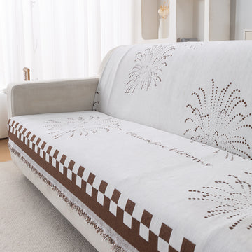 Premium 320 GSM Chenille Sofa Cover 'Serene Abode Series', Brown Dot Burst