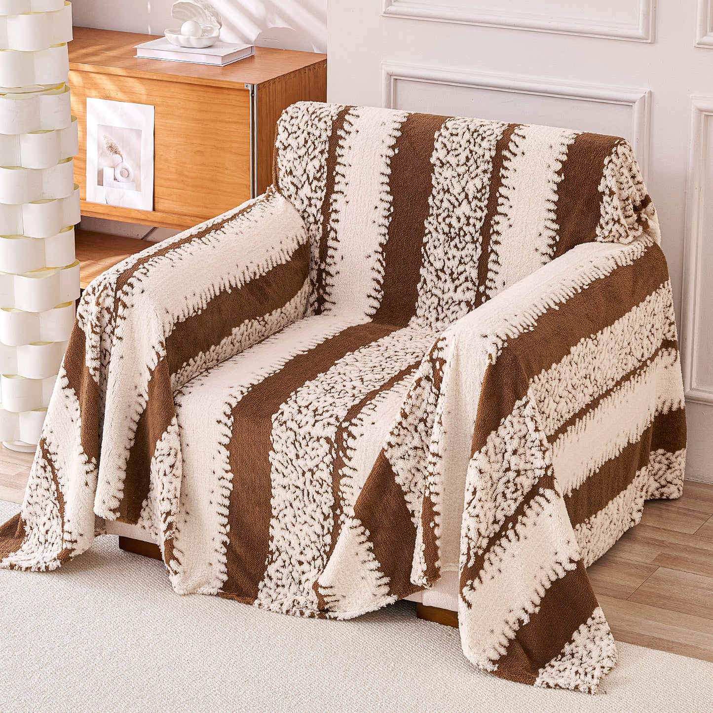 Buy Desert Brown Colour Luxury Wavy Plush Sofa Throw – Single Seater Sofas | HOKIPO