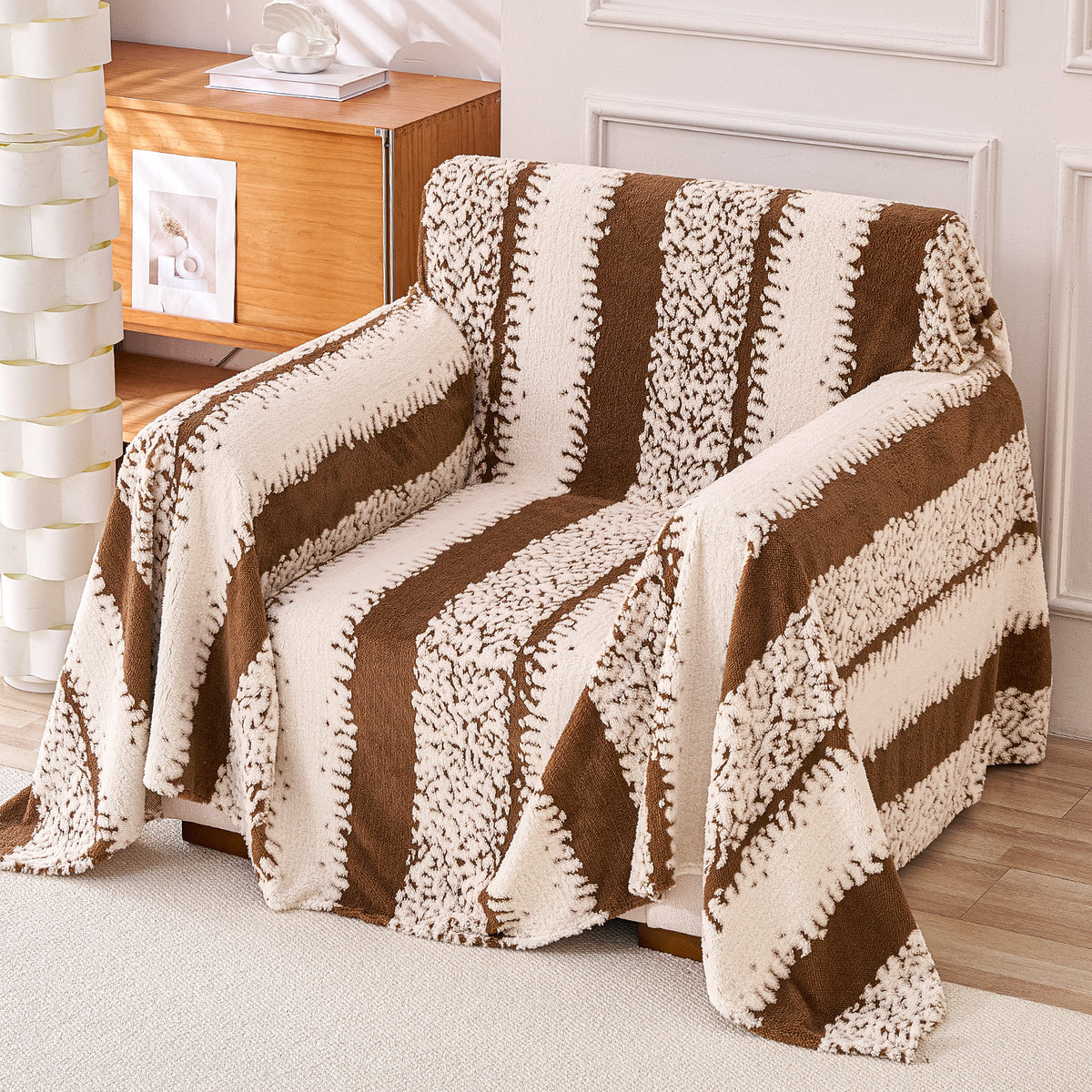 Buy Desert Brown Colour Luxury Wavy Plush Sofa Throw – Single Seater Sofas | HOKIPO