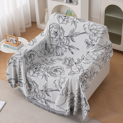 Premium 320 GSM Chenille Sofa Cover Throw All Season 'Serene Abode Series', White Rose Garden