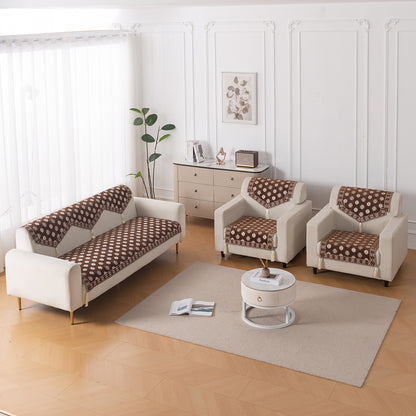 Heritage Weave Premium Jacquard Sofa Cover Set with Tassels - Russet Brown