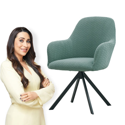 Premium Jacquard Fully Covered Cover for Swivel Dining Chair with Arms, Continental Green