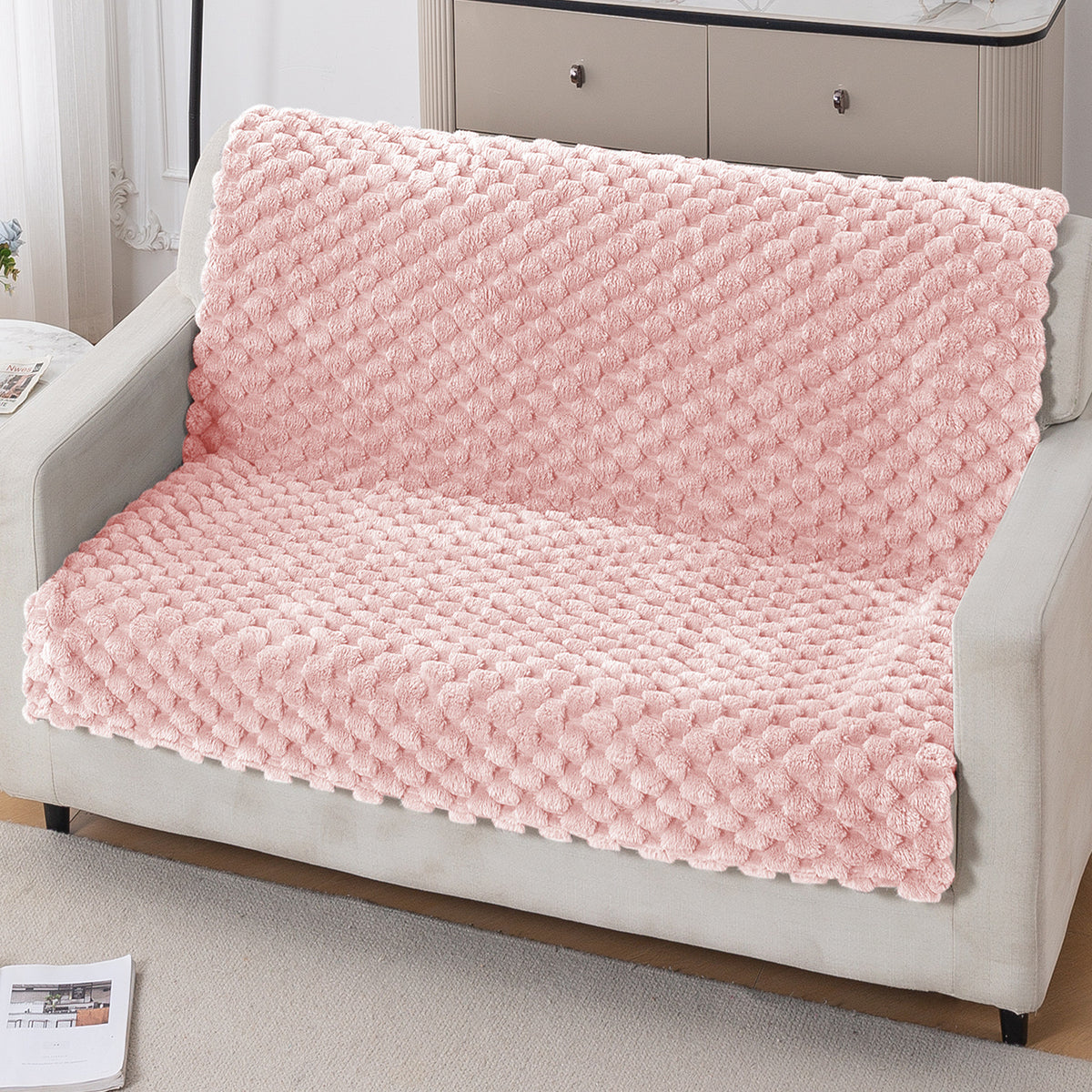 'BunnySoft Series' Plush Sofa Cover Throw for Sofa Seat & Back, Flamingo Pink