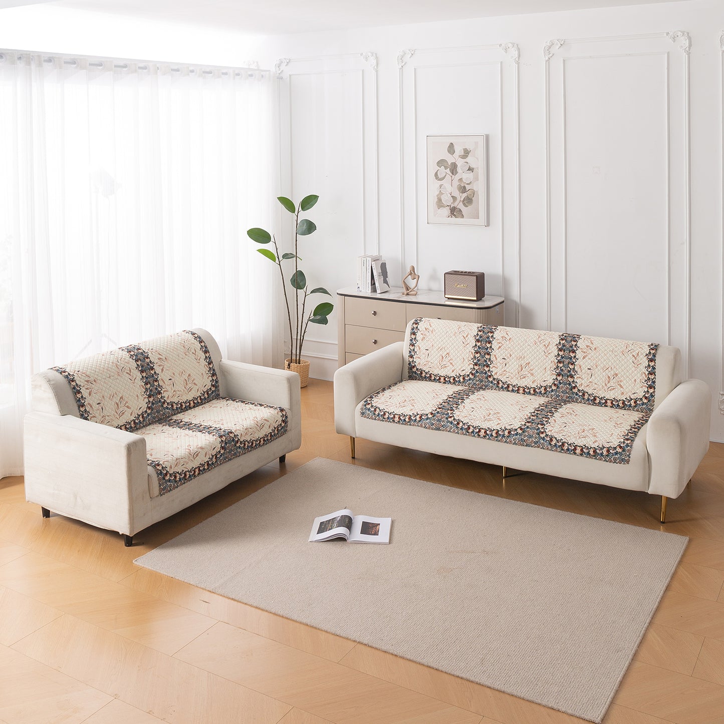 LoomVerse Quilted Sofa Cover Set Washable Sofa Panel for Seat & Back - Petal Harmony