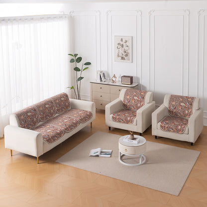 HeavenHue Fleece Soft Touch Quilted Sofa Cover Set Washable Sofa Panel for Seat & Bk - Vintage Bloom