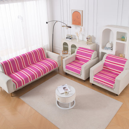 Artisan Boho Series 5-Seater Sofa Cover with Tassels (3+1+1), Fuchsia Pink