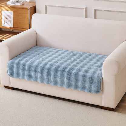 Premium Faux Rabbit Fur Anti Slip Sofa Mat for 1/2/3 Seater, Charm Blue