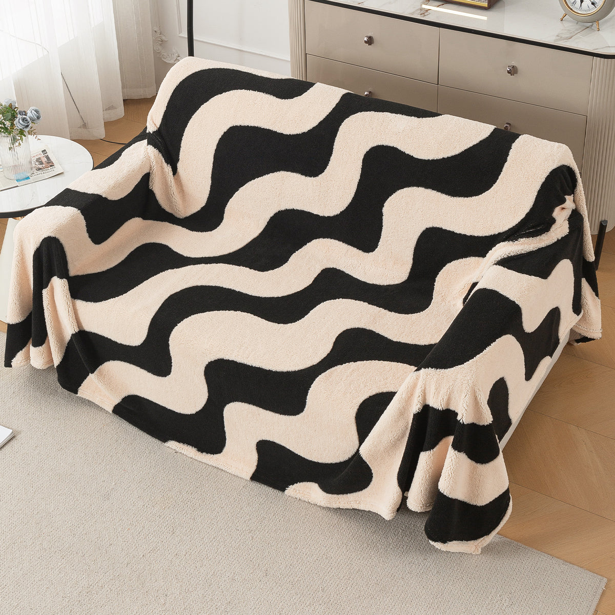 Buy Wavy Stripe Noirea Series Plush Sofa Throw – 2 Seater Sofas | HOKIPO