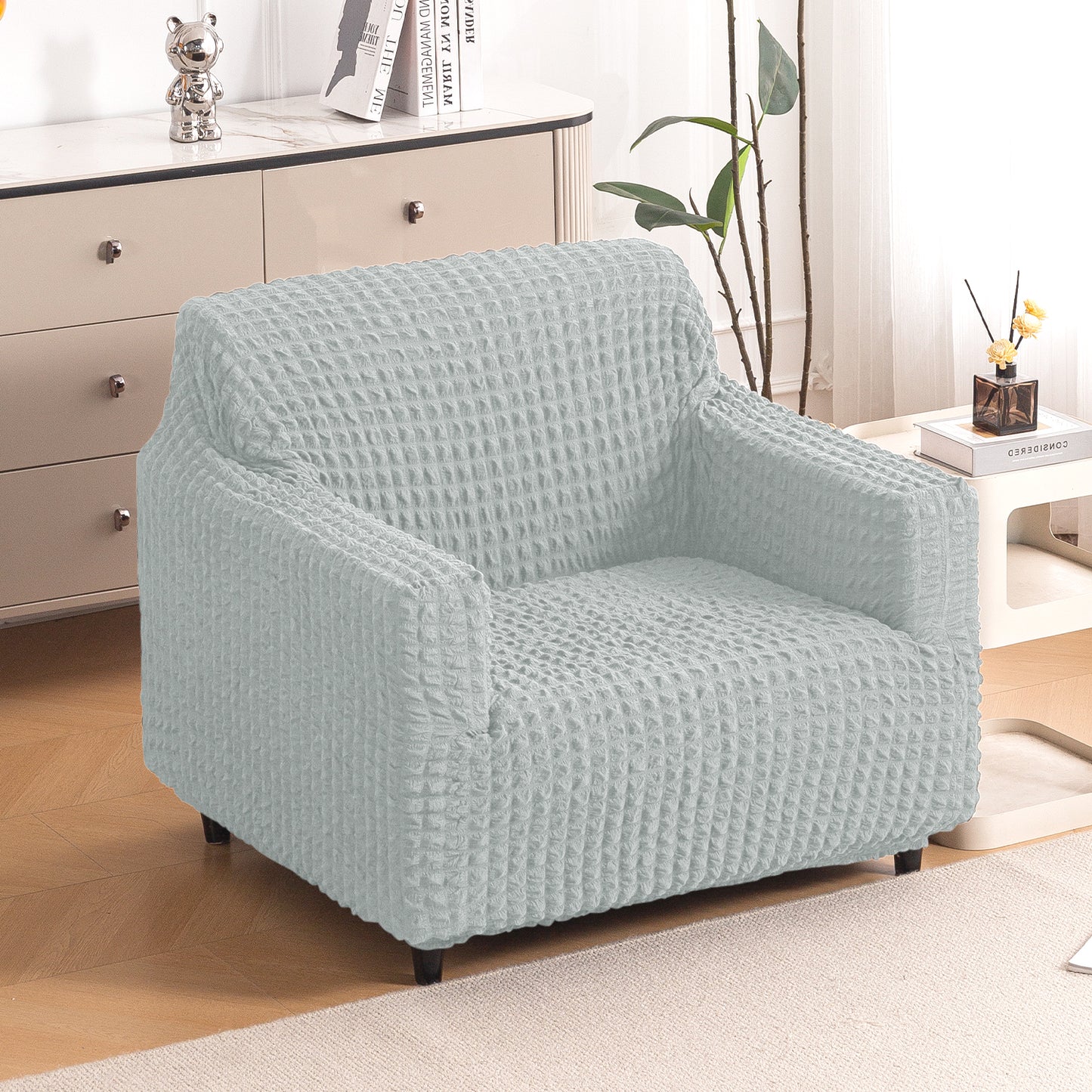 Aria Nova Elastic 280 GSM Stretchable Bubble Sofa Cover, Light Grey