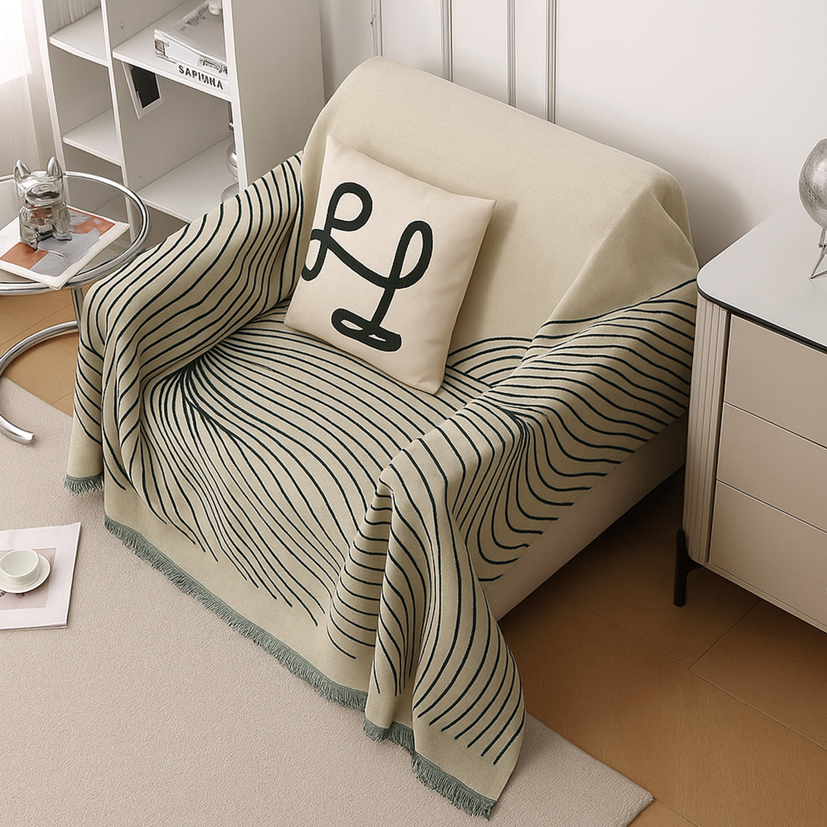 Buy Peacock Green Colour WaveLoom Chenille Single Seater Sofa Throw | HOKIPO