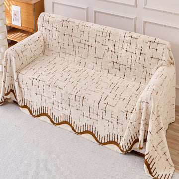 Buy Cream Brown Colour Supple Soft Wavy Plush Sofa Throw for Complete Sofa | HOKIPO