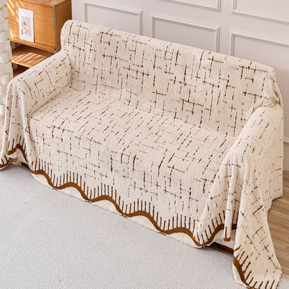 Buy Cream Brown Colour Supple Soft Wavy Plush Sofa Throw for Complete Sofa | HOKIPO