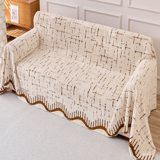 Buy Cream Brown Colour Supple Soft Wavy Plush Sofa Throw for Complete Sofa | HOKIPO