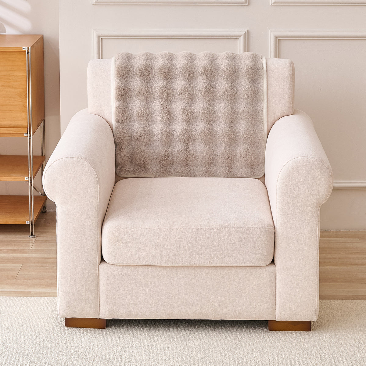 'FurHug' Premium Faux Rabbit Fur Sofa Seat Mats, Latte Brown