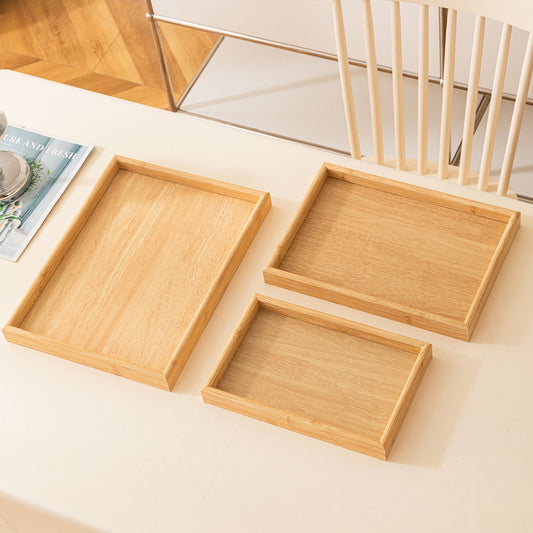 Wooden Serving Tray MDF Rectangular Eco-Friendly Trays Set of 3 – Natural Finish