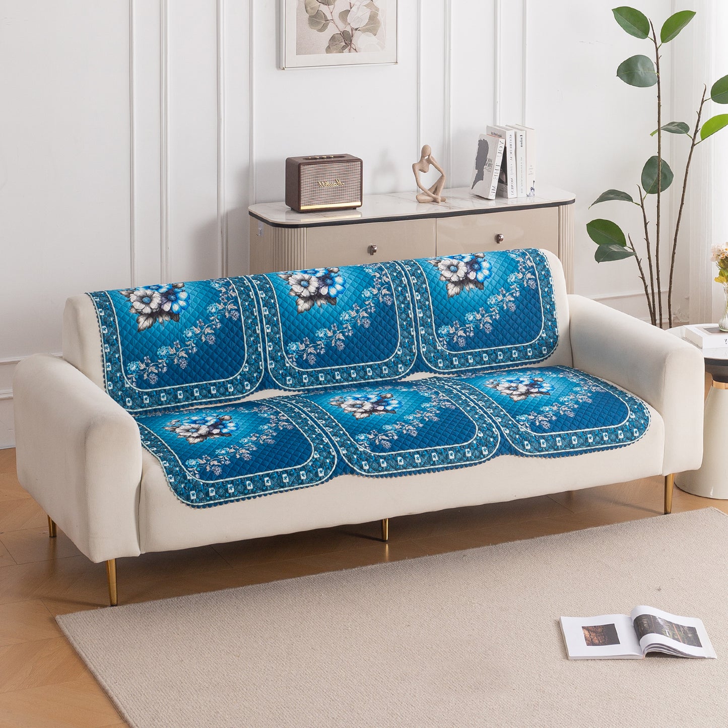 LoomVerse Quilted Sofa Cover Set Washable Sofa Panel for Seat & Back - Royal Meadow