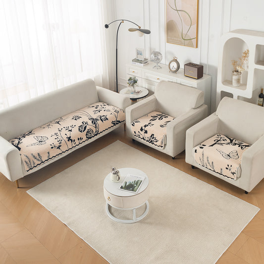 HOKIPO Premium Plush Sherpa 5-Seater Sofa Cover (3+1+1), Noirea Series | Butterfly Garden