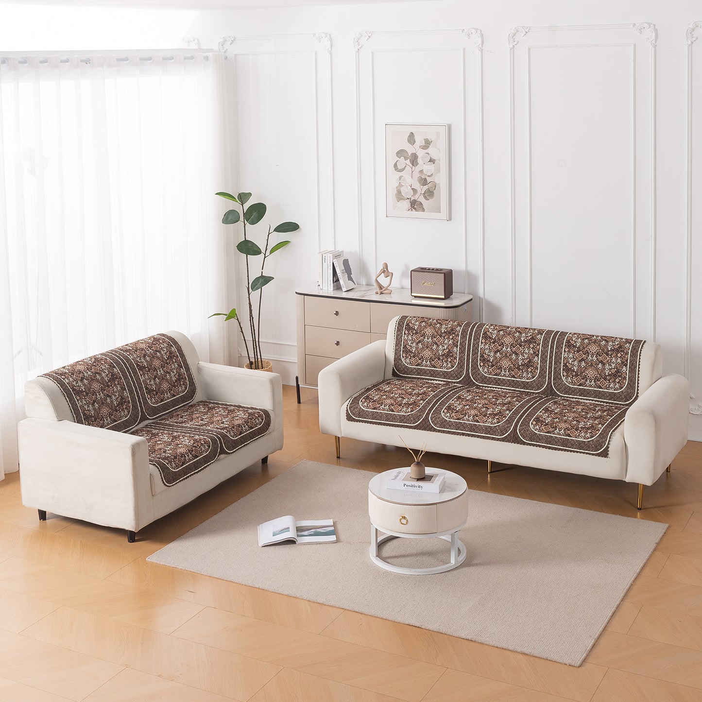 LoomVerse Quilted Sofa Cover Set Washable Sofa Panel for Seat & Back - Rustic Lattice